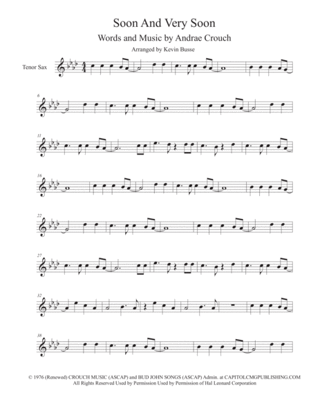 Free Sheet Music Soon And Very Soon Original Key Tenor Sax