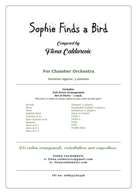 Free Sheet Music Sophie Finds A Bird For Chamber Orchestra