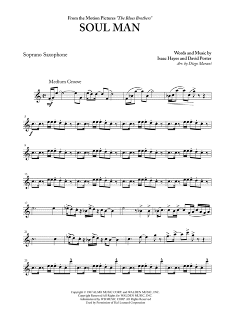 Free Sheet Music Soul Man For Saxophone Quartet