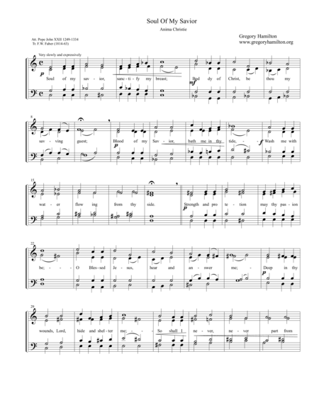 Soul Of My Savior Anima Christie For Satb A Capella Sheet Music