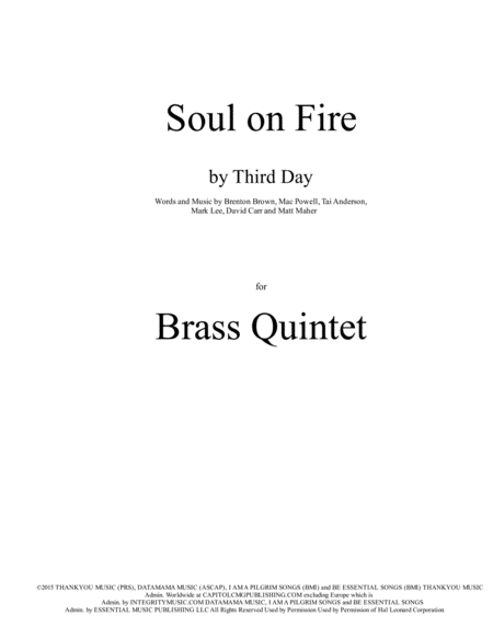 Free Sheet Music Soul On Fire By Third Day For Brass Quintet