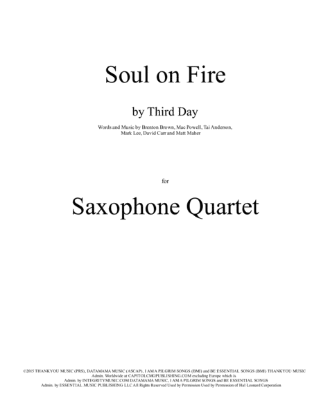 Free Sheet Music Soul On Fire For Saxophone Quartet