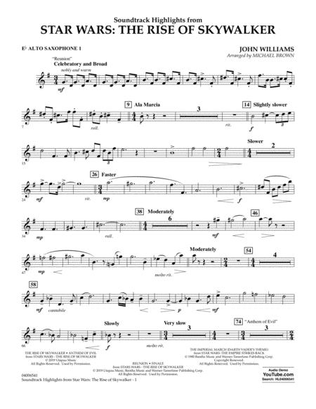 Soundtrack Highlights From Star Wars The Rise Of Skywalker Eb Alto Saxophone 1 Sheet Music