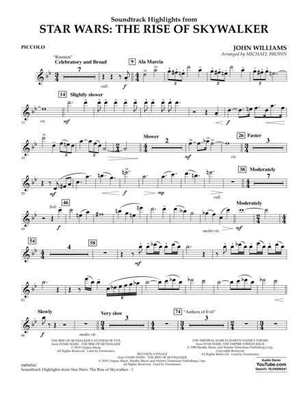 Soundtrack Highlights From Star Wars The Rise Of Skywalker Piccolo Sheet Music