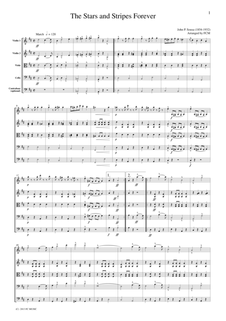 Sousa The Stars And Stripes Forever For String Quartet Ml034 Sheet Music