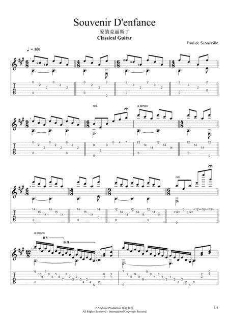 Souvenir D Enfance Classical Guitar Tabs Sheet Music