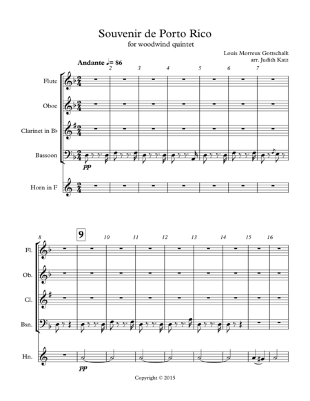 Souvenir De Porto Rico For Woodwind Quintet Sheet Music