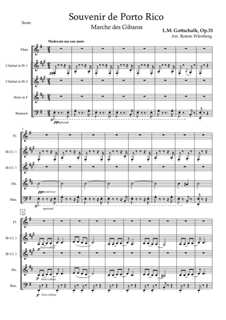 Souvernir De Porto Rico Fl Cl Cl Hn Bsn Sheet Music