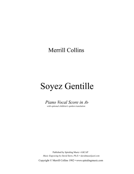 Free Sheet Music Soyez Gentille By Merrill Collins Piano Vocal Score In A Flat