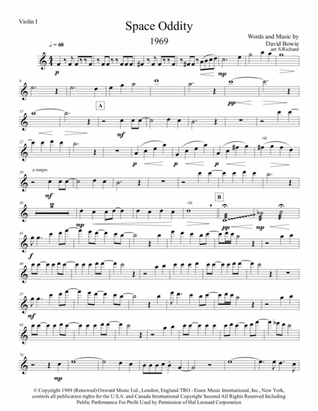 Free Sheet Music Space Oddity String Quartet Quintet