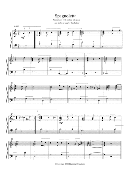 Free Sheet Music Spagnoletta For Lever Harp
