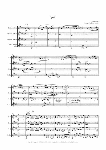 Spain For Clarinet Quartet Sheet Music