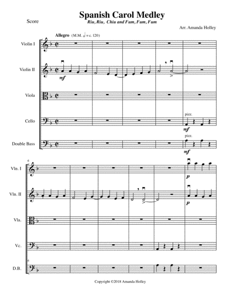 Spanish Carol Medley For String Quintet String Orchestra Sheet Music