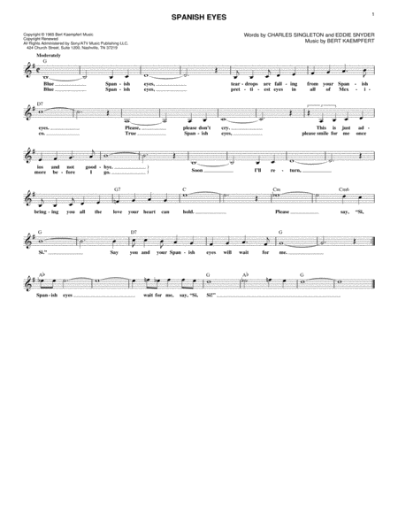 Free Sheet Music Spanish Eyes