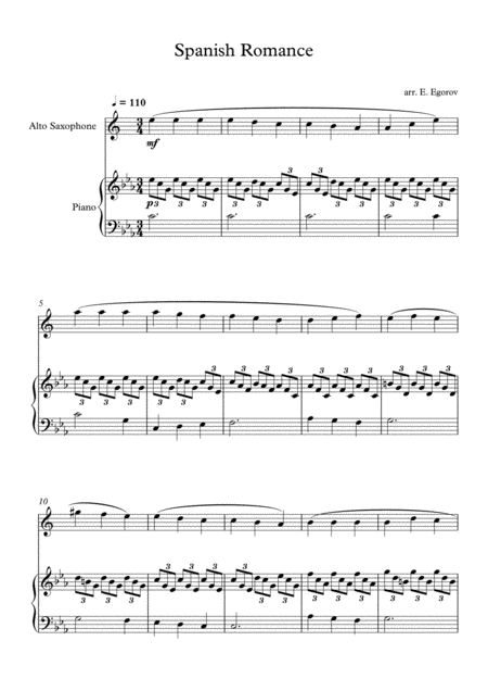 Spanish Romance For Alto Saxophone Piano Sheet Music