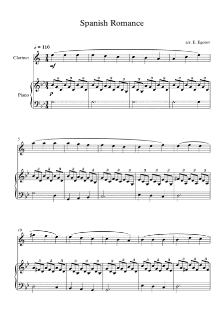 Spanish Romance For Clarinet Piano Sheet Music