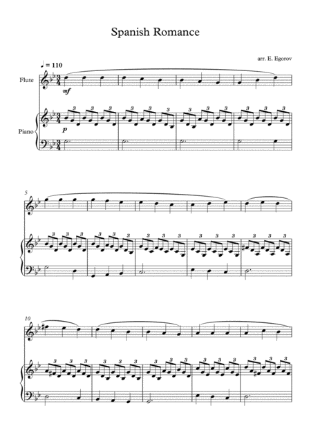 Free Sheet Music Spanish Romance For Flute Piano