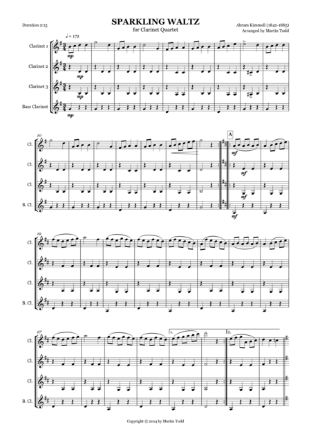 Sparkling Waltz For Clarinet Quartet Sheet Music