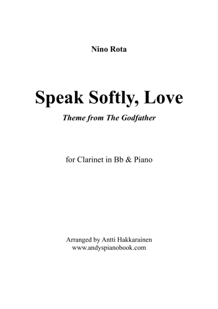 Speak Softly Love Godfather Theme Clarinet Piano Sheet Music