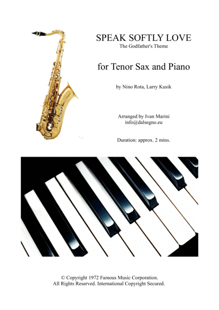 Speak Softly Love The Godfathers Theme For Tenor Sax And Piano Sheet Music