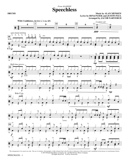 Free Sheet Music Speechless From Disneys Aladdin Arr Jacob Narverud Drums