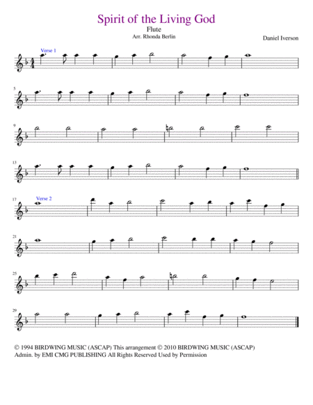 Free Sheet Music Spirit Of The Living God Flute Solo