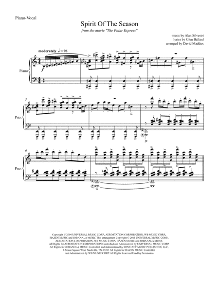 Spirit Of The Season From The Motion Picture The Polar Express Sheet Music