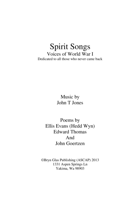 Spirit Songs Voices Of Wwi Sheet Music