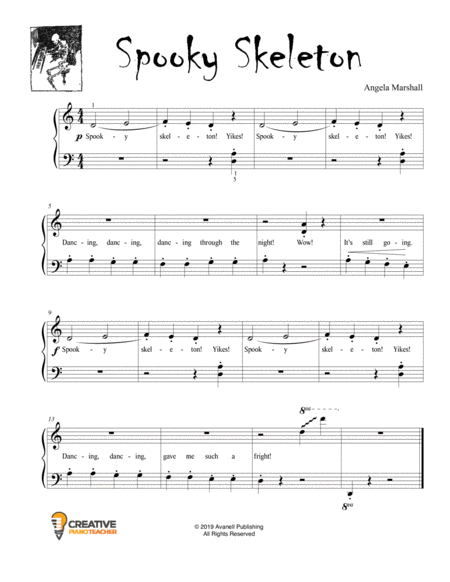 Spooky Skeleton Elementary Piano Solo Sheet Music