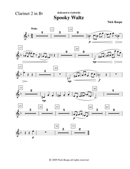 Spooky Waltz From Three Dances For Halloween Clarinet 2 Part Sheet Music