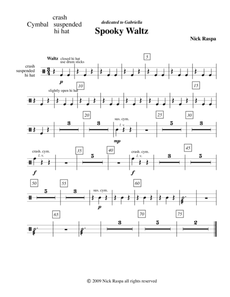 Spooky Waltz From Three Dances For Halloween Cymbals Part Sheet Music