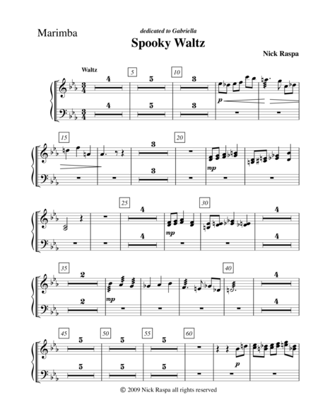 Free Sheet Music Spooky Waltz From Three Dances For Halloween Marimba Part