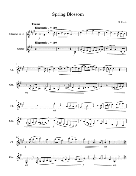 Spring Blossom A Theme Variations For Clarinet And Guitar By Nick Roels Sheet Music