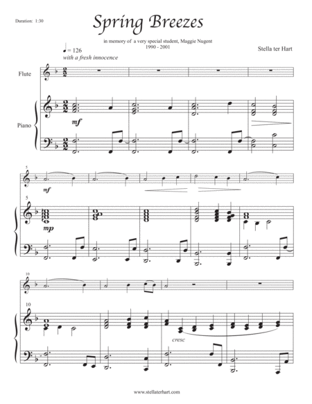 Free Sheet Music Spring Breezes Beginner Flute Solo With Piano Accompaniment