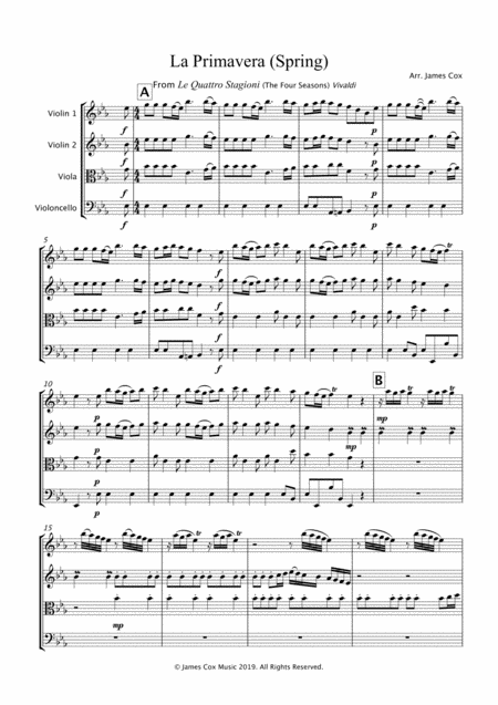 Spring Four Seasons String Quartet Sheet Music