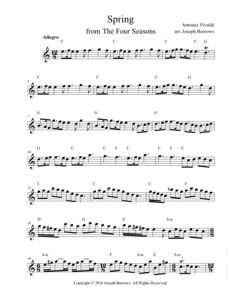 Spring From The Four Seasons By Antonio Vivaldi Guitar Sheet Music