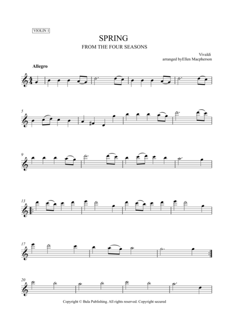 Spring From The Four Seasons Easy String Quartet Music Violin 1 Sheet Music