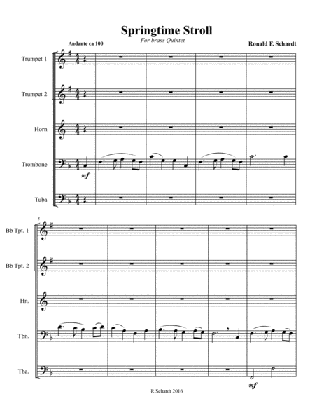 Springtime Stroll For Brass Quintet Sheet Music