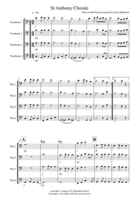 St Anthony Chorale For Trombone Quartet Sheet Music