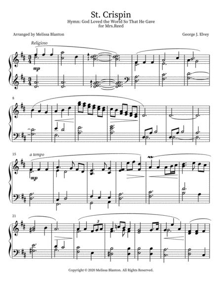 Free Sheet Music St Crispin God Love The World So That He Gave Hymn Arrangement For Solo Piano