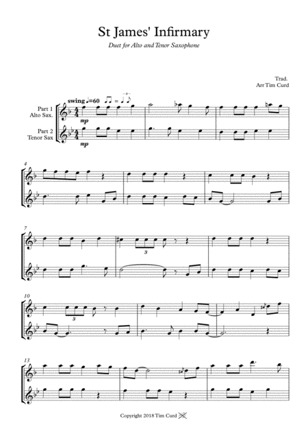 St James Infirmary Duet For Alto And Tenor Sax Sheet Music