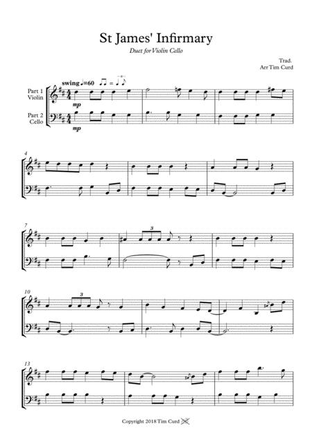 Free Sheet Music St James Infirmary Duet For Violin And Cello
