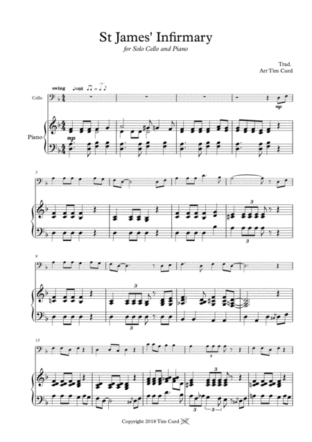 St James Infirmary For Solo Cello And Piano Sheet Music