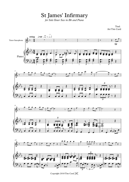 Free Sheet Music St James Infirmary For Tenor Saxophone And Piano