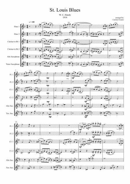 St Louis Blues Handy For Wind Band In 6 Parts Flutes Clarinets Saxes Sheet Music