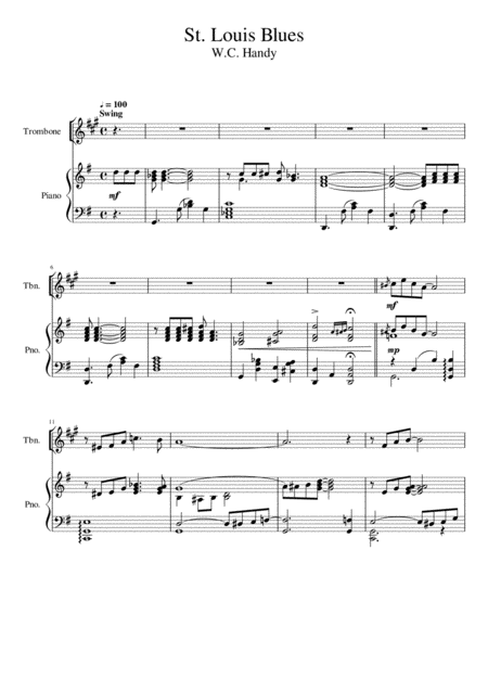 St Louis Blues Trombone Treble Clef Solo Sheet Music