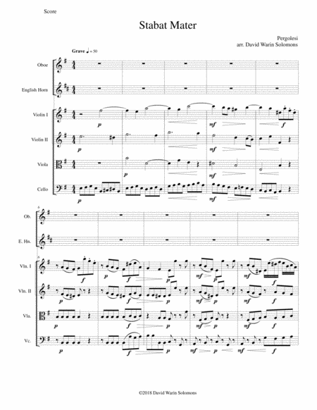 Stabat Mater For Oboe Cor Anglais And String Quartet Sheet Music