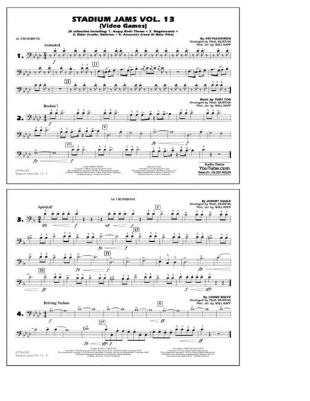 Stadium Jams Volume 13 Video Games 1st Trombone Sheet Music