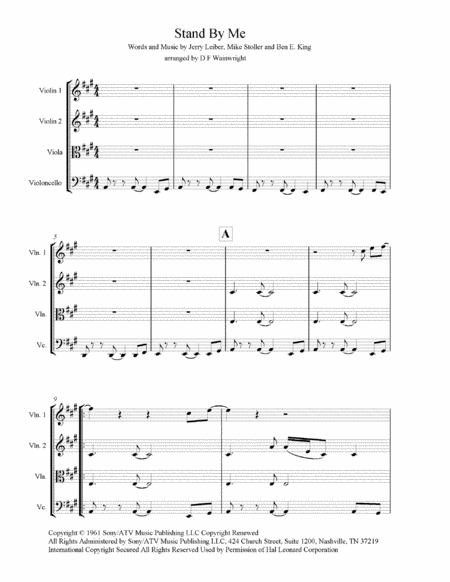 Free Sheet Music Stand By Me Arranged For String Quartet Score And Parts With Rehearsal Letters And Mp3