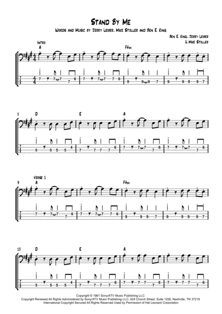 Stand By Me Bass Transcription With Tab Sheet Music